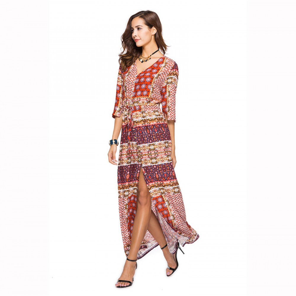 Summer women's long skirt single-breasted dress