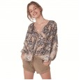 Summer new women's loose printed blouse boho long-sleeved V-neck shirt