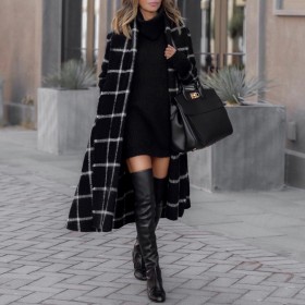 Autumn and winter woolen coat women's plaid brushed coat