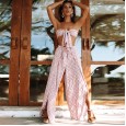 Women's suit beach vacation loose trousers wrapped chest strap top two-piece suit