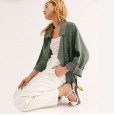 Autumn and winter new solid color short paragraph lapel windbreaker jacket nine-point sleeve fashion women
