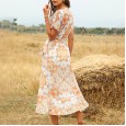 Summer new collection waist mid-length V-neck lace-up dress