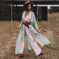 Spring and summer new bohemian beach holiday style printed sunscreen cardigan shawl outside