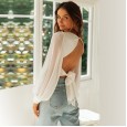 Spring and summer sexy V-neck lantern sleeves short navel slim wild shirt