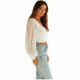 Spring and summer sexy V-neck lantern sleeves short navel slim wild shirt