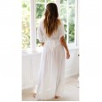 Spring and summer new sexy temperament holiday style deep V-neck solid color loose lace dress beach long skirt