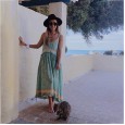 Spring and summer new bohemian holiday style printed ruffled suspenders women's dress