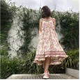 Spring and summer new bohemian holiday style printed ruffled suspenders women's dress