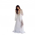 Spring and summer new transparent lace trumpet long-sleeved V-neck big swing sexy dress