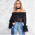 Plus size women's new fashion sexy perspective chiffon collar shirt
