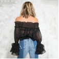 Plus size women's new fashion sexy perspective chiffon collar shirt