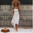 Summer new style wrapped chest irregular long white dress women's clothing