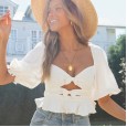 Summer new short sexy women's summer crossover lantern sleeves backless lace-up women's clothing