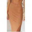 Pink temperament slim exposed navel vest dress women's autumn and winter two-piece skirt