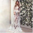 Hot selling women's sexy fashion perspective lace long dress party wedding evening dress
