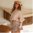 Autumn and winter new sweaters lotus leaf trumpet stitching long sleeve loose round neck top