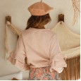 Autumn and winter new sweaters lotus leaf trumpet stitching long sleeve loose round neck top