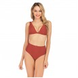 Brown red high waist triangle cup bikini swimsuit without steel ring sexy nylon solid color female swimsuit summer new product