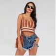 Summer retro check camisole women's knitted short versatile coat