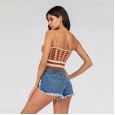 Summer retro check camisole women's knitted short versatile coat