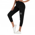 Summer new casual pants women's fashion five-pointed star hot beads stretch nine points pants tide