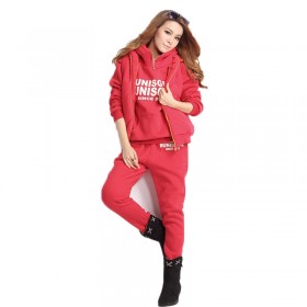 Autumn and winter women's casual suit hooded fleece thick sweater three-piece suit