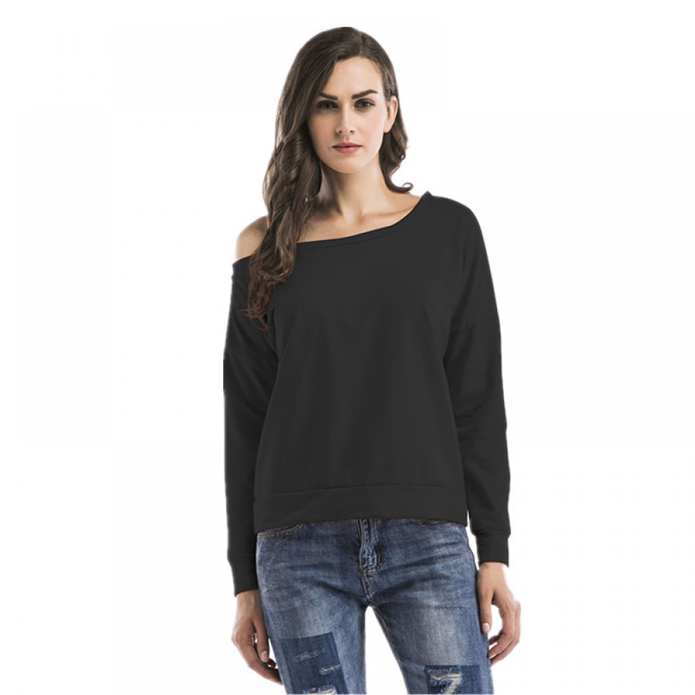 Spring new long-sleeved t-shirt women's sense of off-the-shoulder loose large size women's tops