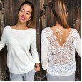 Hot sale women lace stitching lace top T-shirt