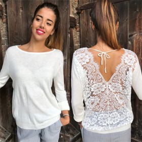 Hot sale women lace stitching lace top T-shirt