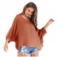 Spring and summer new top solid color bat sleeve T-shirt bottoming shirt