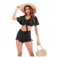 Casual short velvet pleated polka dot summer chiffon shirt