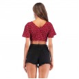 Casual short velvet pleated polka dot summer chiffon shirt