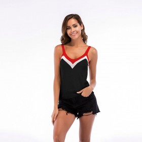 Summer new color matching V-neck wear camisole wild short short sleeveless knitted vest women