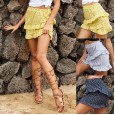 Summer new hot sale women's high waist lotus leaf floral skirt printed beach A-line skirt