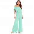 One-shoulder strapless waist waist snow yarn jumpsuit trousers cuffs tied rope jumpsuit female summer goods