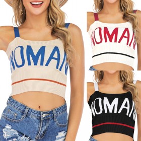 Sexy colorblock letter sleeveless suspender tops knitted vest women summer shorts
