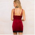 Sexy lace stitching gold velvet V-neck bag hip slim dress