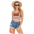 Summer striped color matching ultra-short camisole women's knitted slim bottoming shirt