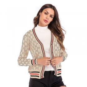 Sweater cardigan women's spring new women's color matching sweater coat plaid long sleeves loose outside