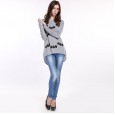 Hot sale bat pattern printed loose t-shirt women's pullover long sleeve ribbed sweater