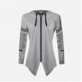 Spring new sleeve back letter printed shirt long sleeve rear split fur fleece zipper hooded sweater coat female