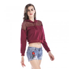 Spring new casual loose short section long sleeve loose hooded gauze short sweater T-shirt female