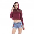 Spring new casual loose short section long sleeve loose hooded gauze short sweater T-shirt female