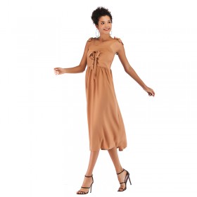 Summer women's lace-up bow strapless strap chiffon dress