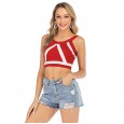 Knitted camisole women's new off-the-shoulder striped short section exposed navel wear sleeveless color matching top