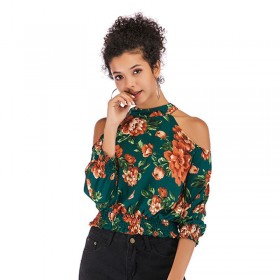 Spring and summer new printed tops street hipsters pullover sexy strapless slim chiffon shirt women