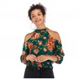 Spring and summer new printed tops street hipsters pullover sexy strapless slim chiffon shirt women