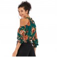 Spring and summer new printed tops street hipsters pullover sexy strapless slim chiffon shirt women
