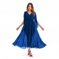 Women's spring new sexy deep V-neck solid color chiffon dress big swing skirt long skirt