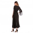 Women's spring new sexy deep V-neck solid color chiffon dress big swing skirt long skirt